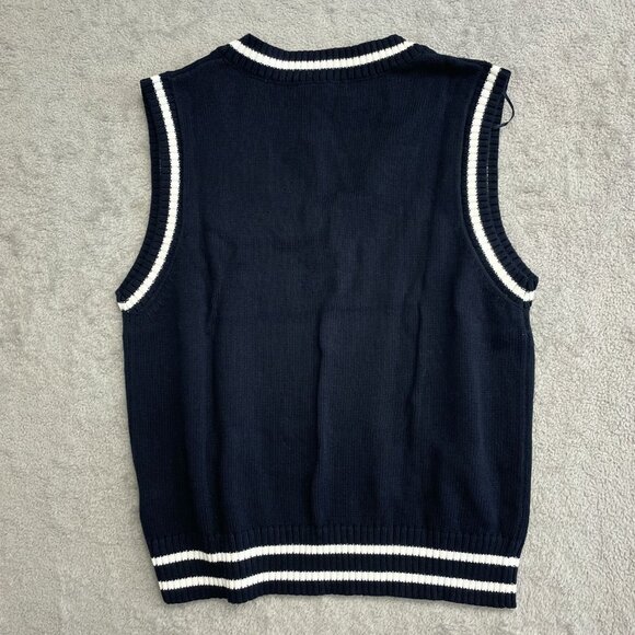 NEW In Conversation Women's L Preppy Navy Blue White Trim Knit Sweater Vest - Picture 4 of 7